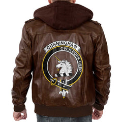 Clan Cunningham Tartan Zip Leather Jacket Crest And Plaid Basic Style