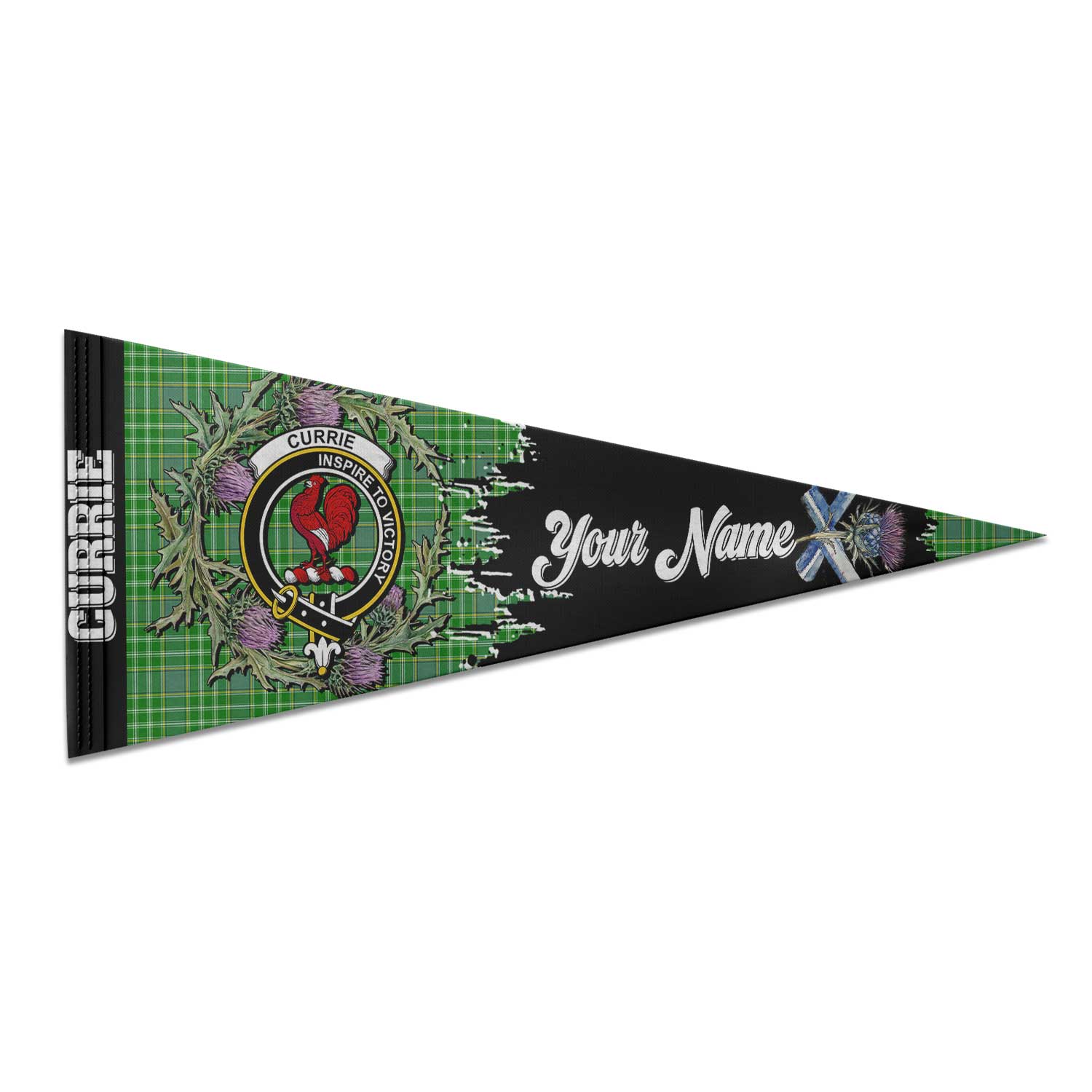 Clan Currie Tartan Felt Pennant Crest And Plaid Basic Style