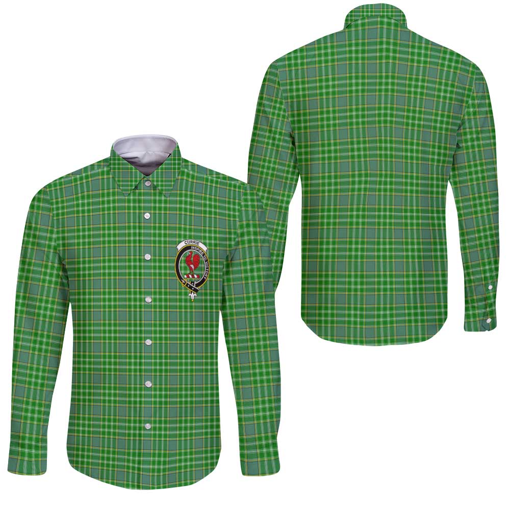 Clan Currie Tartan Long Sleeve Button Shirt Crest And Plaid Basic Style