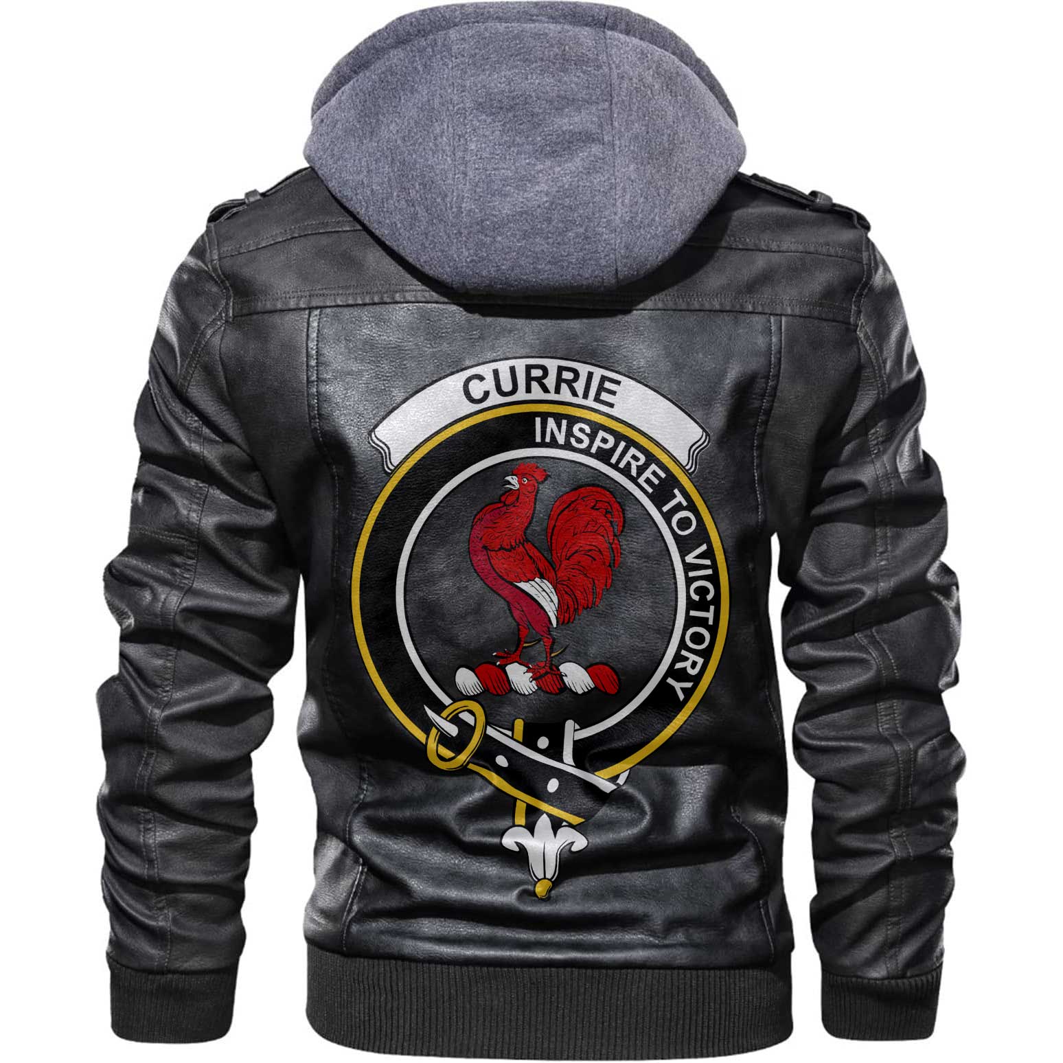 Clan Currie Tartan Zip Leather Jacket Crest And Plaid Basic Style