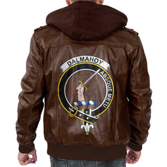 Clan Dalmahoy Tartan Zip Leather Jacket Crest And Plaid Basic Style