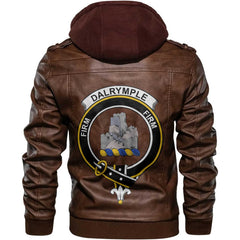 Clan Dalrymple Tartan Zip Leather Jacket Crest And Plaid Basic Style