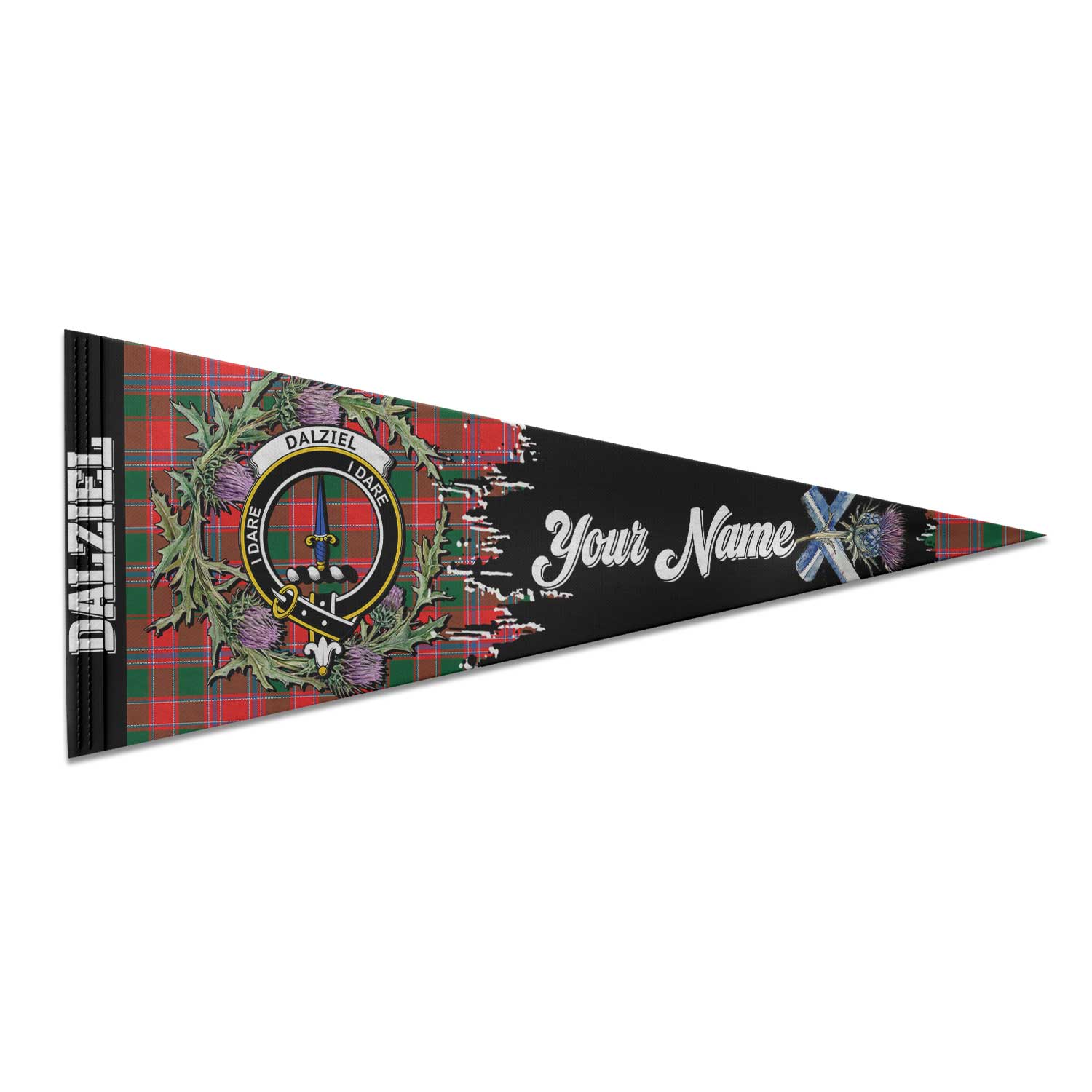 Clan Dalziel Tartan Felt Pennant Crest And Plaid Basic Style