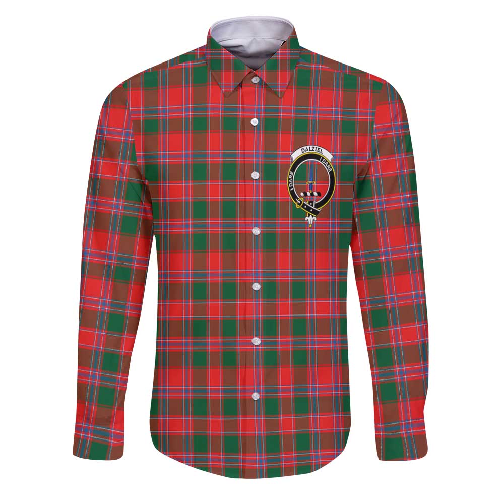 Clan Dalziel Tartan Long Sleeve Button Shirt Crest And Plaid Basic Style