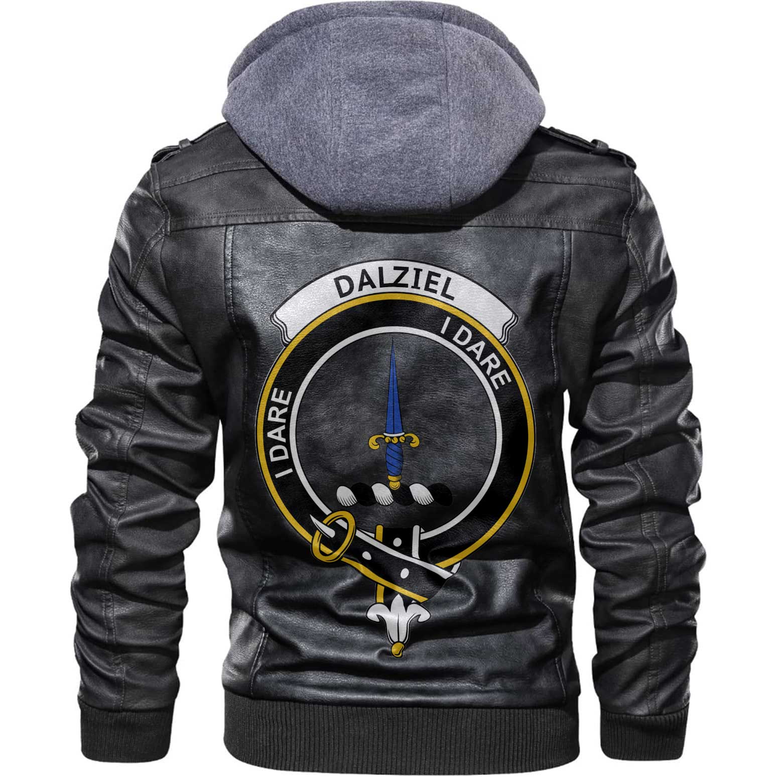 Clan Dalziel Tartan Zip Leather Jacket Crest And Plaid Basic Style