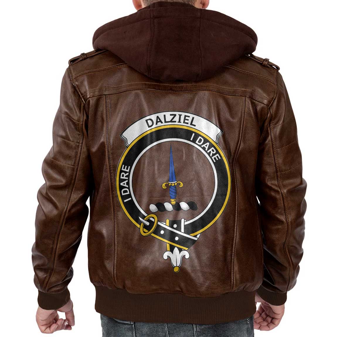 Clan Dalziel Tartan Zip Leather Jacket Crest And Plaid Basic Style