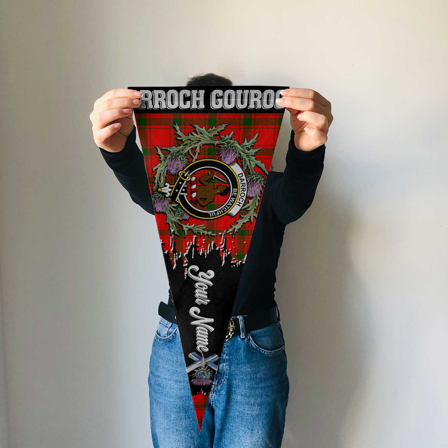 Clan Darroch Gourock Tartan Felt Pennant Crest And Plaid Basic Style