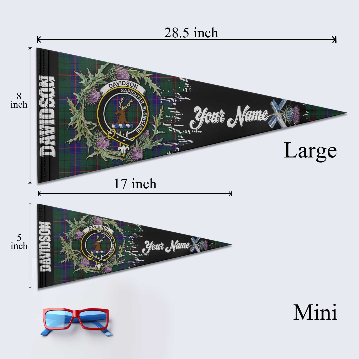Clan Davidson Tartan Felt Pennant Crest And Plaid Basic Style