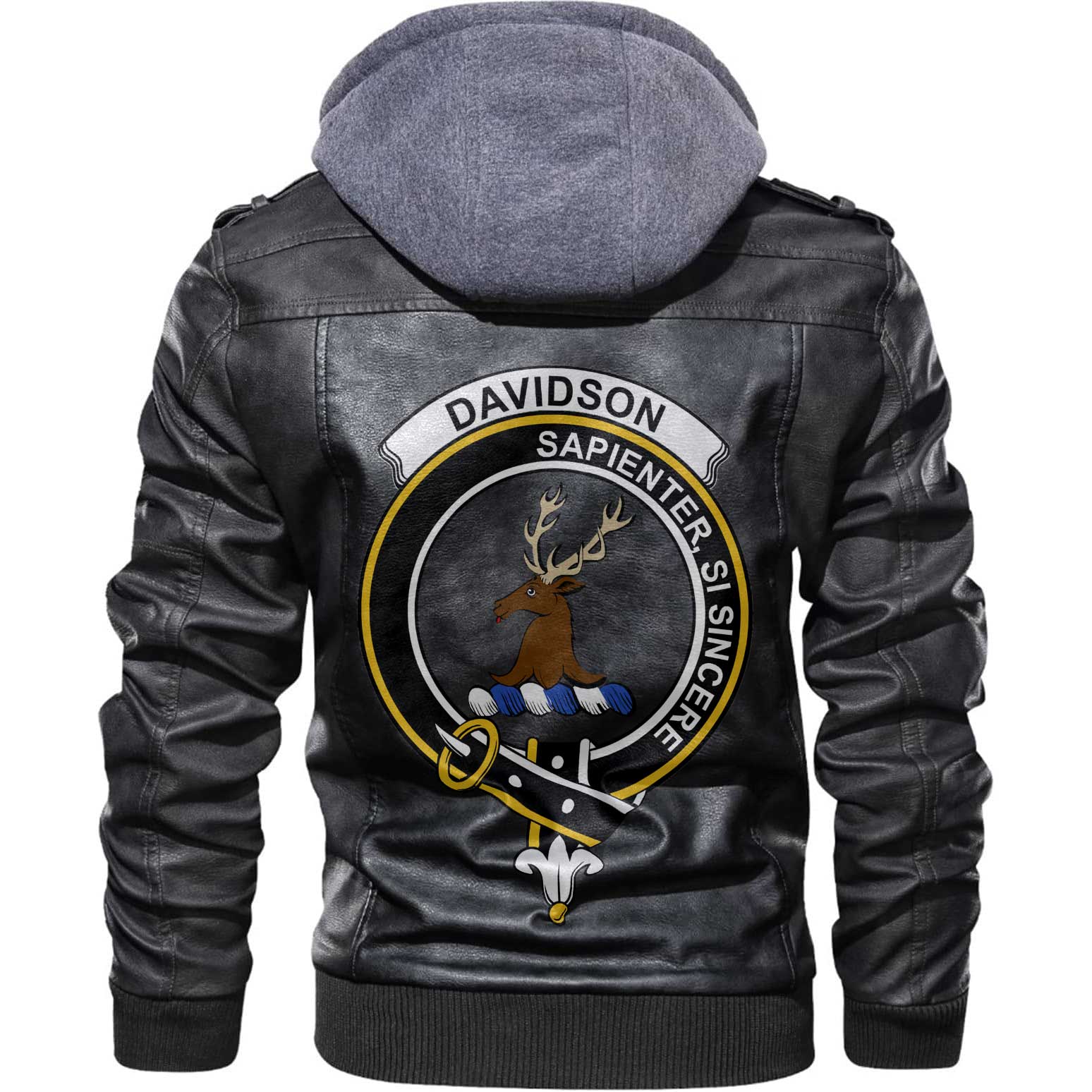 Clan Davidson Tartan Zip Leather Jacket Crest And Plaid Basic Style