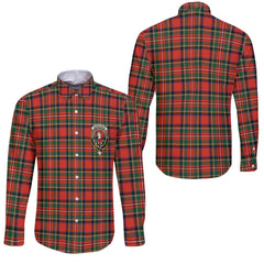 Clan Dennistoun Tartan Long Sleeve Button Shirt Crest And Plaid Basic Style