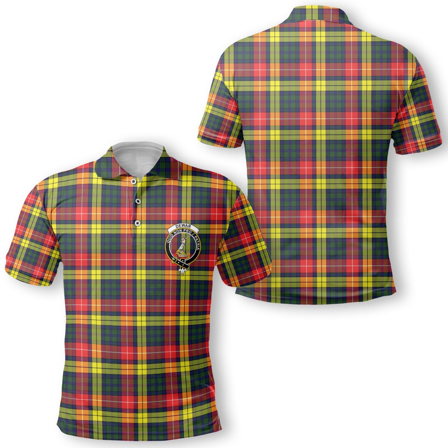 Clan Dewar Tartan Golf Men Polo Shirt Crest And Plaid Basic Style