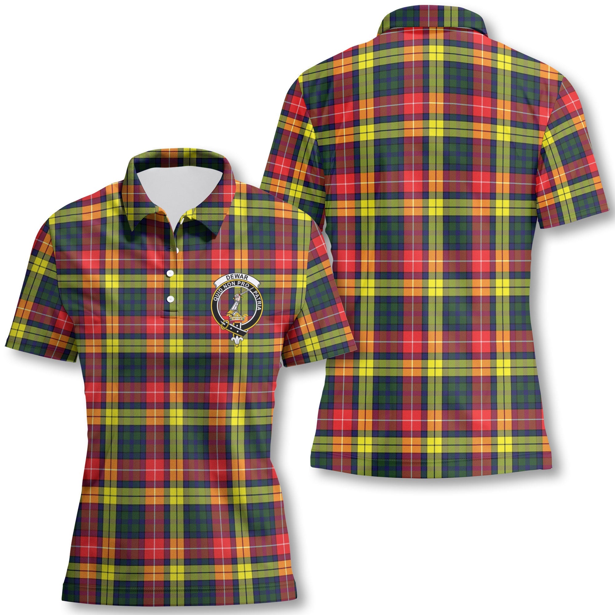 Clan Dewar Tartan Women Polo Shirt Crest And Plaid Basic Style
