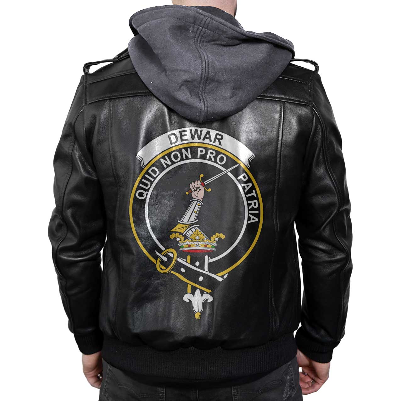 Clan Dewar Tartan Zip Leather Jacket Crest And Plaid Basic Style