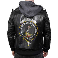 Clan Dewar Tartan Zip Leather Jacket Crest And Plaid Basic Style