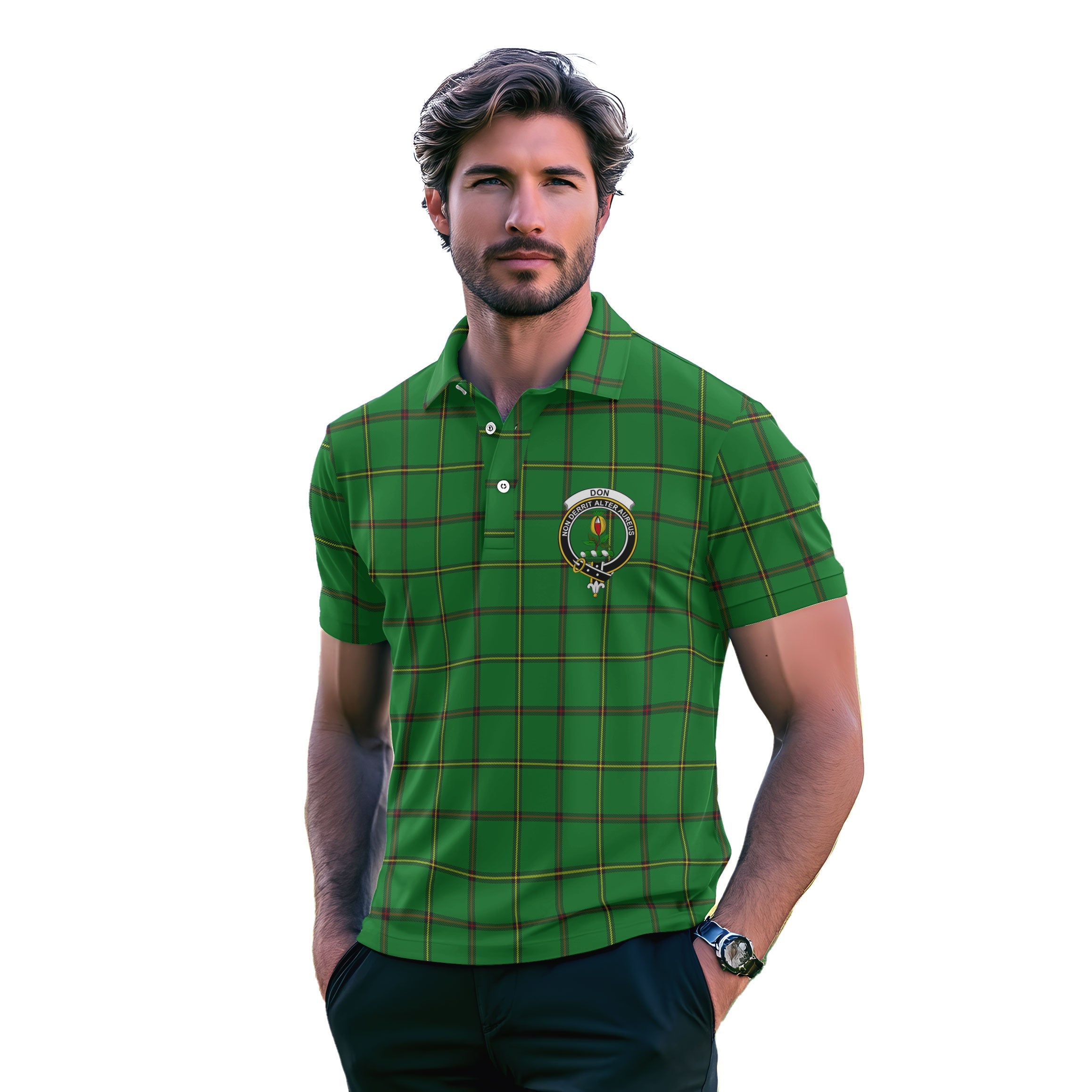 Clan Don Tartan Men Polo Shirt Crest And Plaid Basic Style