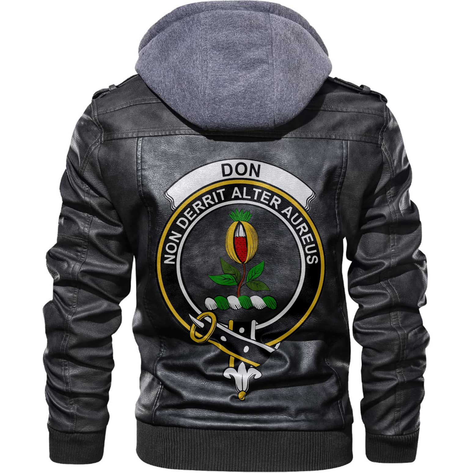 Clan Don Tartan Zip Leather Jacket Crest And Plaid Basic Style