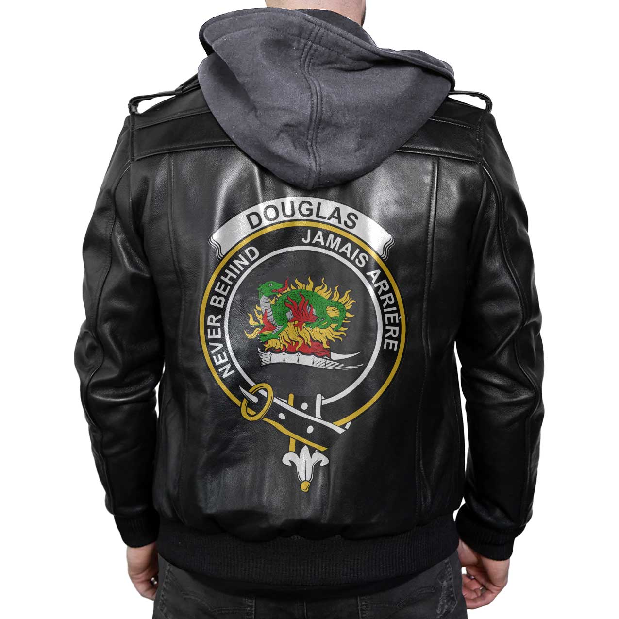 Clan Douglas Tartan Zip Leather Jacket Crest And Plaid Basic Style