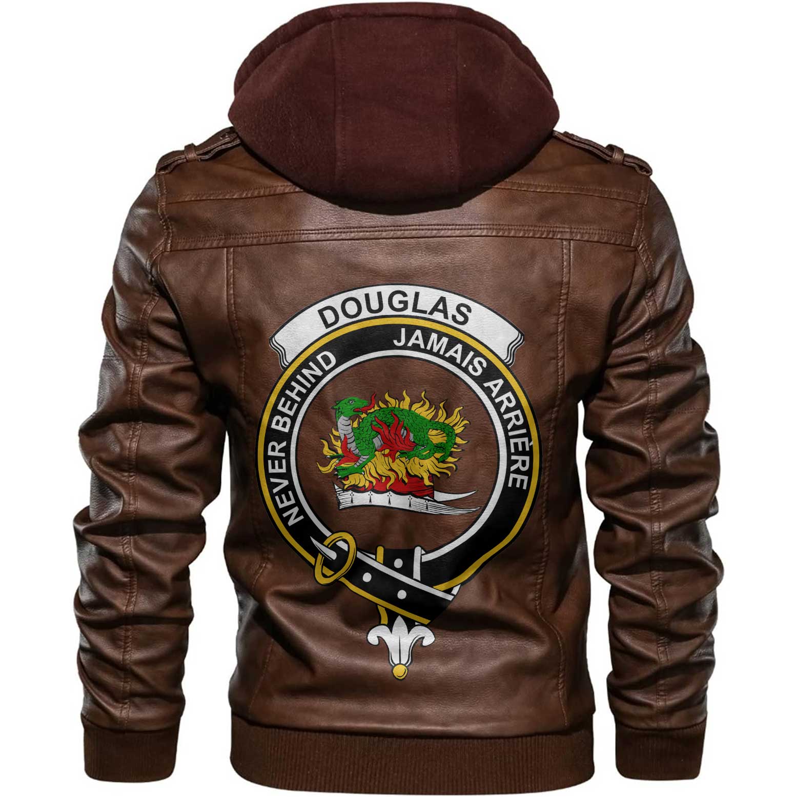 Clan Douglas Tartan Zip Leather Jacket Crest And Plaid Basic Style