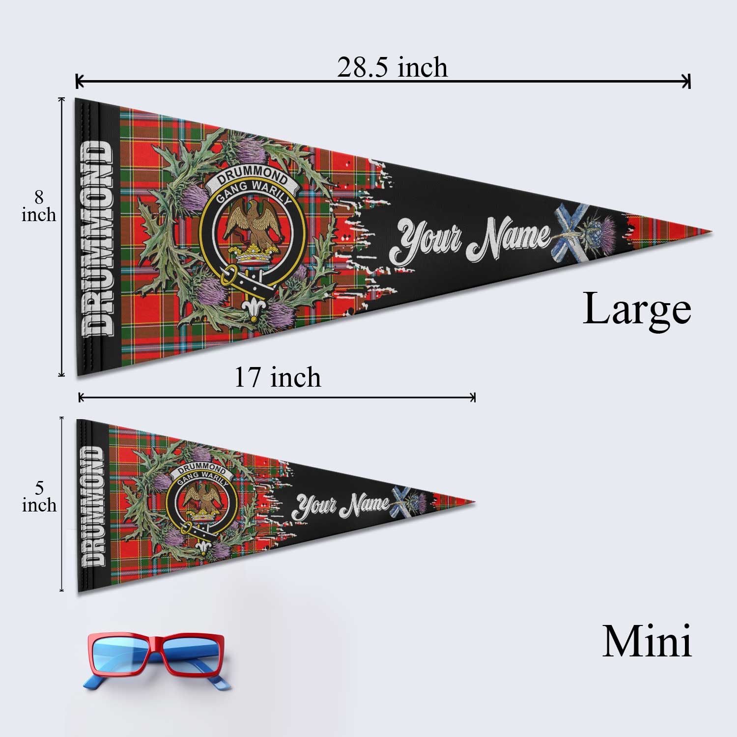 Clan Drummond Tartan Felt Pennant Crest And Plaid Basic Style