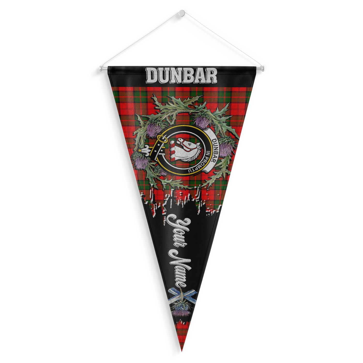 Clan Dunbar Tartan Felt Pennant Crest And Plaid Basic Style