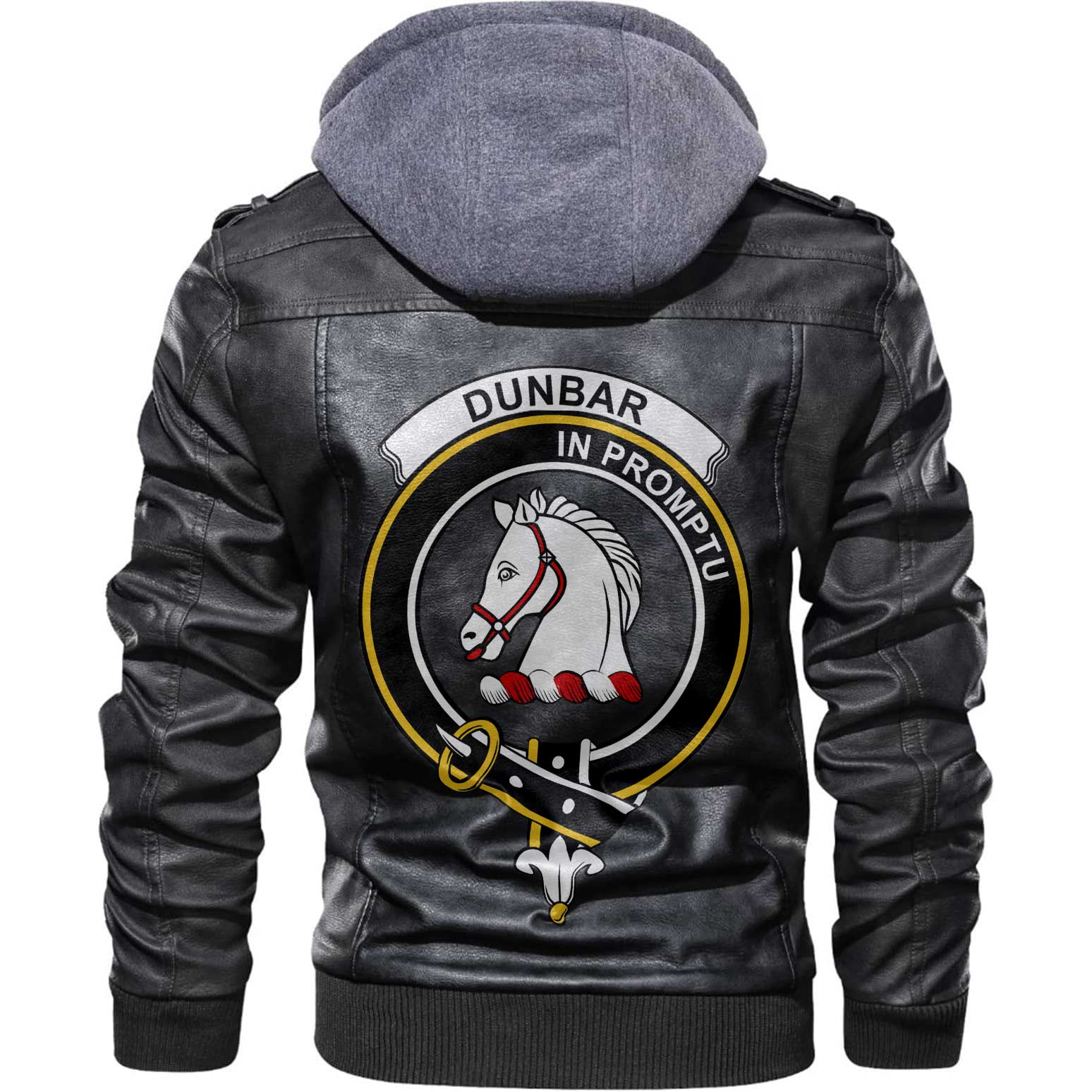 Clan Dunbar Tartan Zip Leather Jacket Crest And Plaid Basic Style