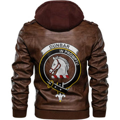 Clan Dunbar Tartan Zip Leather Jacket Crest And Plaid Basic Style