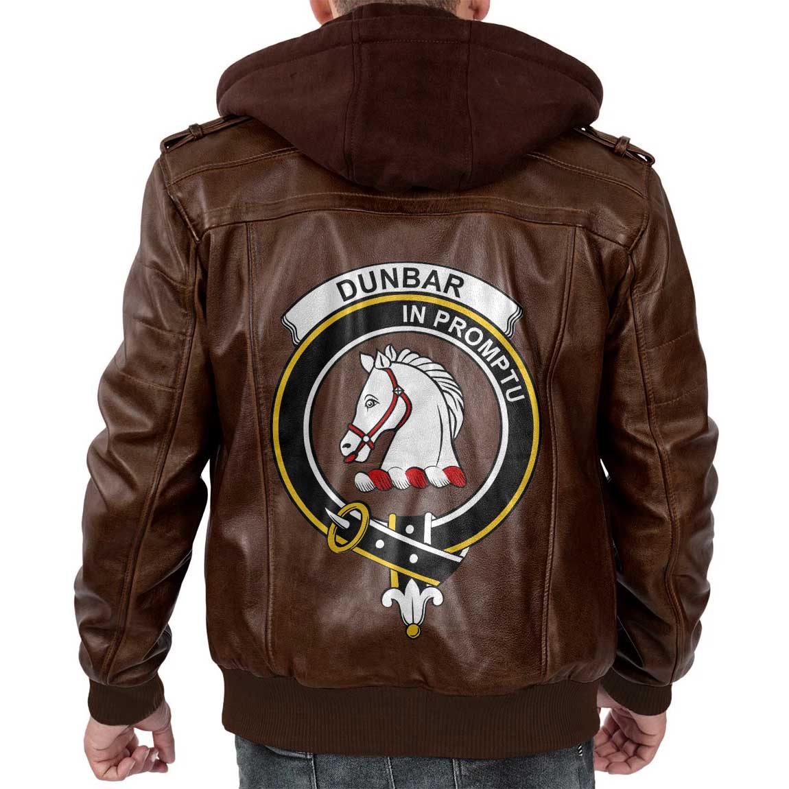 Clan Dunbar Tartan Zip Leather Jacket Crest And Plaid Basic Style