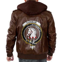 Clan Dunbar Tartan Zip Leather Jacket Crest And Plaid Basic Style