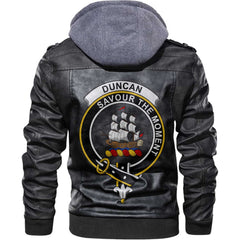 Clan Duncan Tartan Zip Leather Jacket Crest And Plaid Basic Style