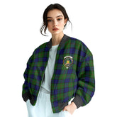 Clan Dundas Tartan Women Bomber Jacket Crest And Plaid Basic Style