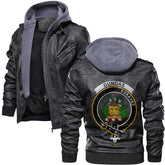 Clan Dundas Tartan Zip Leather Jacket Crest And Plaid Basic Style