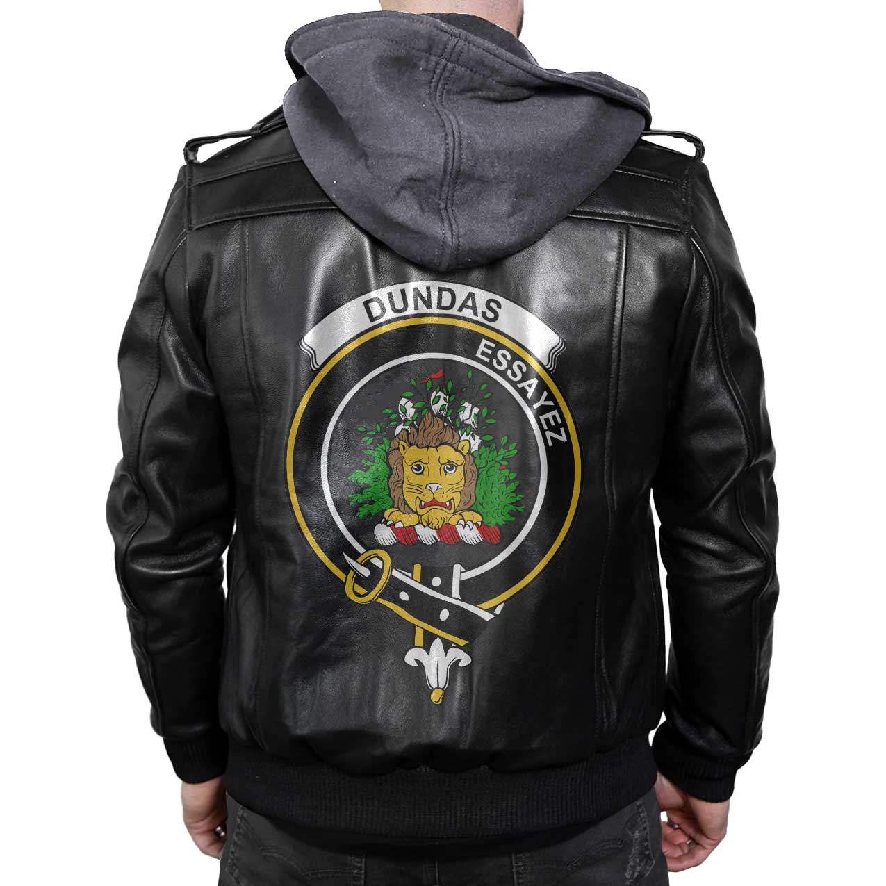 Clan Dundas Tartan Zip Leather Jacket Crest And Plaid Basic Style