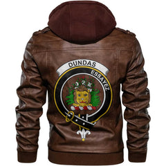 Clan Dundas Tartan Zip Leather Jacket Crest And Plaid Basic Style