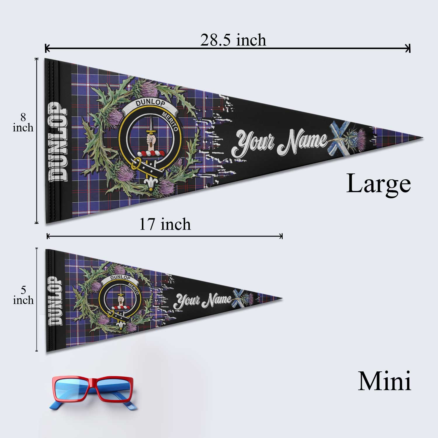 Clan Dunlop Tartan Felt Pennant Crest And Plaid Basic Style