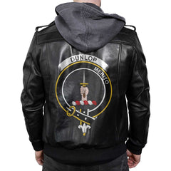 Clan Dunlop Tartan Zip Leather Jacket Crest And Plaid Basic Style