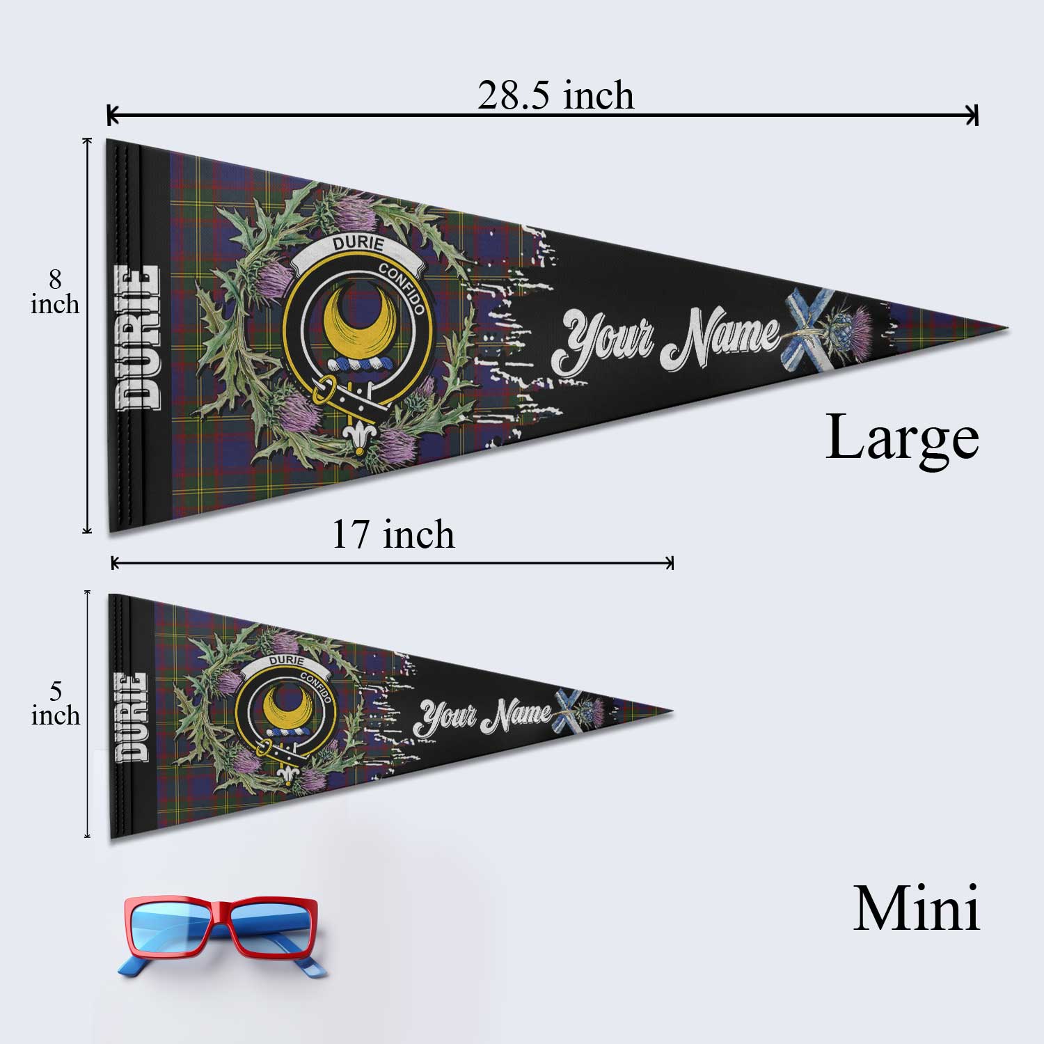 Clan Durie Tartan Felt Pennant Crest And Plaid Basic Style