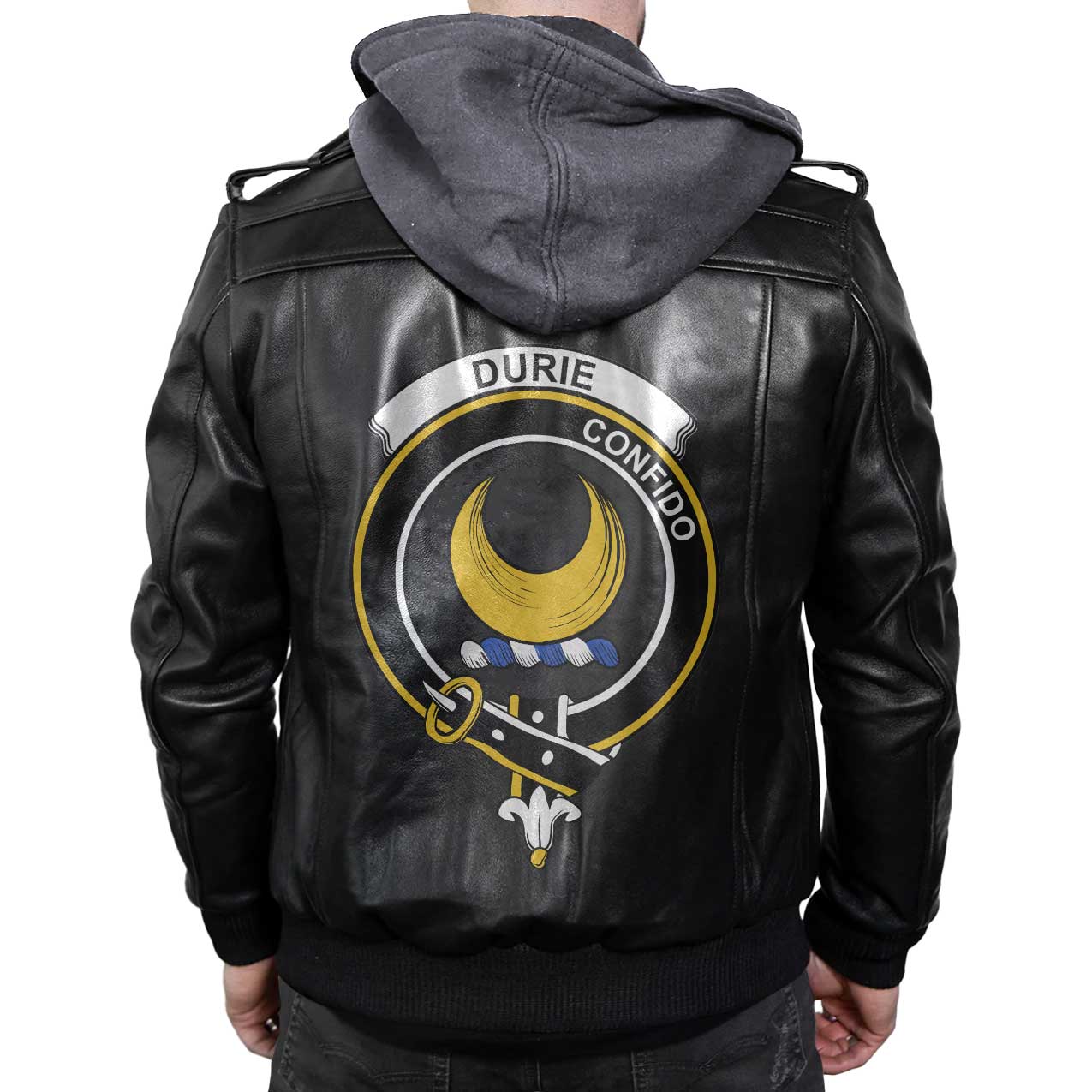 Clan Durie Tartan Zip Leather Jacket Crest And Plaid Basic Style