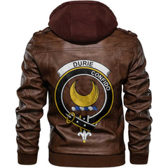 Clan Durie Tartan Zip Leather Jacket Crest And Plaid Basic Style