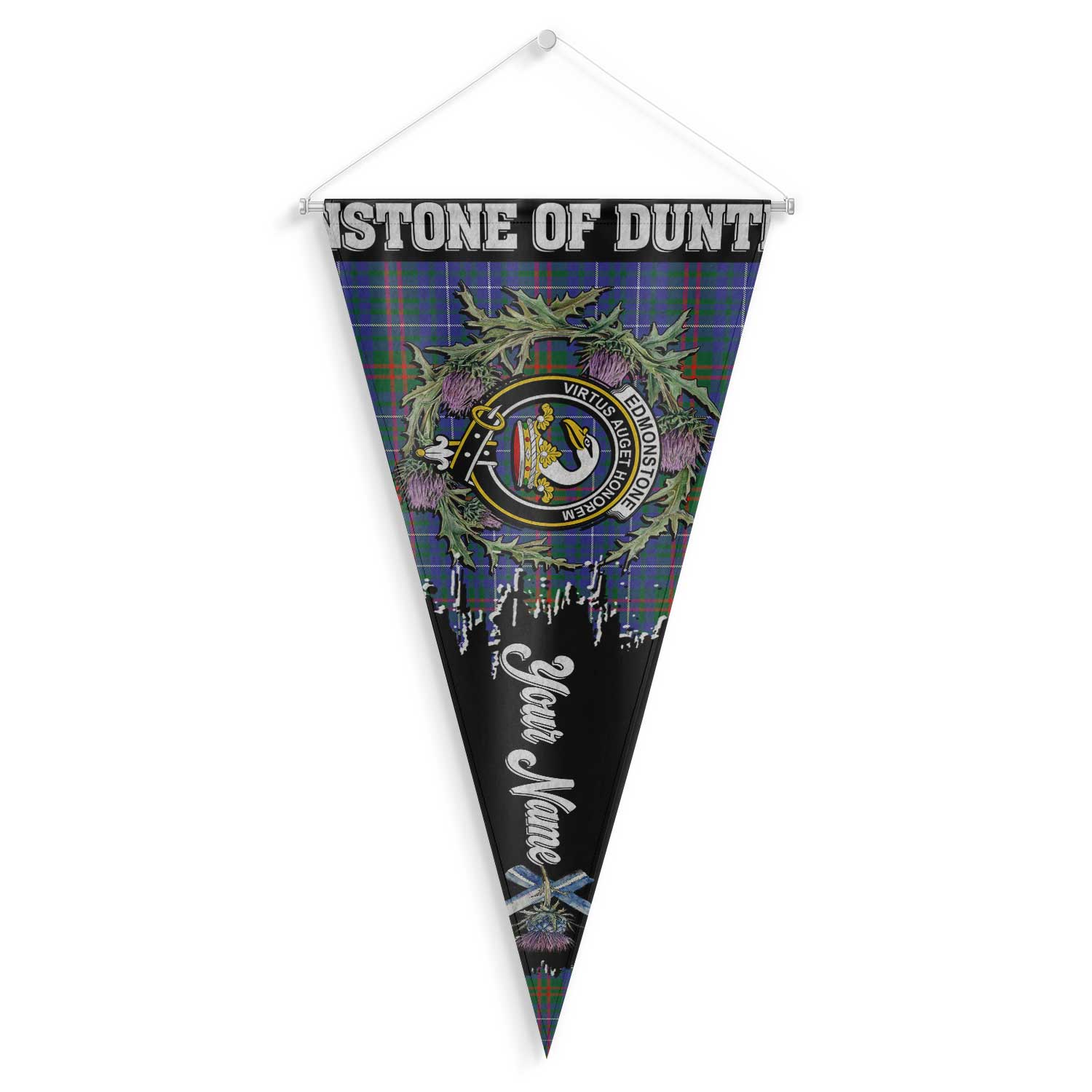 Clan Edmonstone Of Duntreath Tartan Felt Pennant Crest And Plaid Basic Style