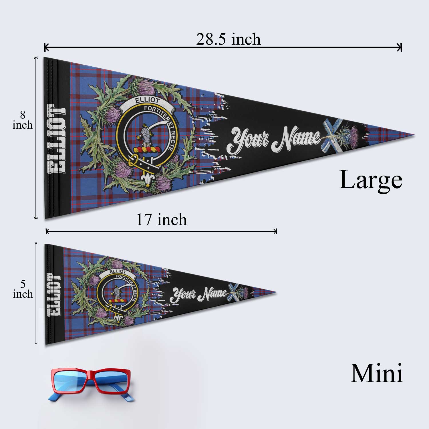 Clan Elliot Tartan Felt Pennant Crest And Plaid Basic Style