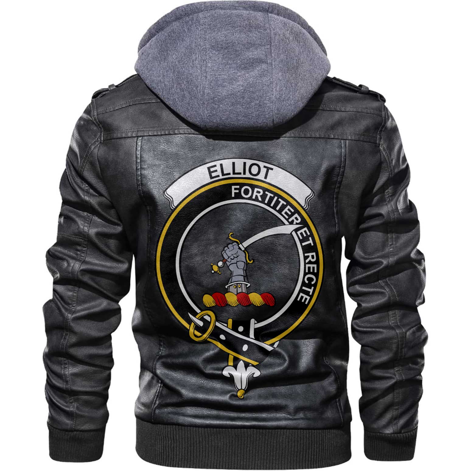 Clan Elliot Tartan Zip Leather Jacket Crest And Plaid Basic Style