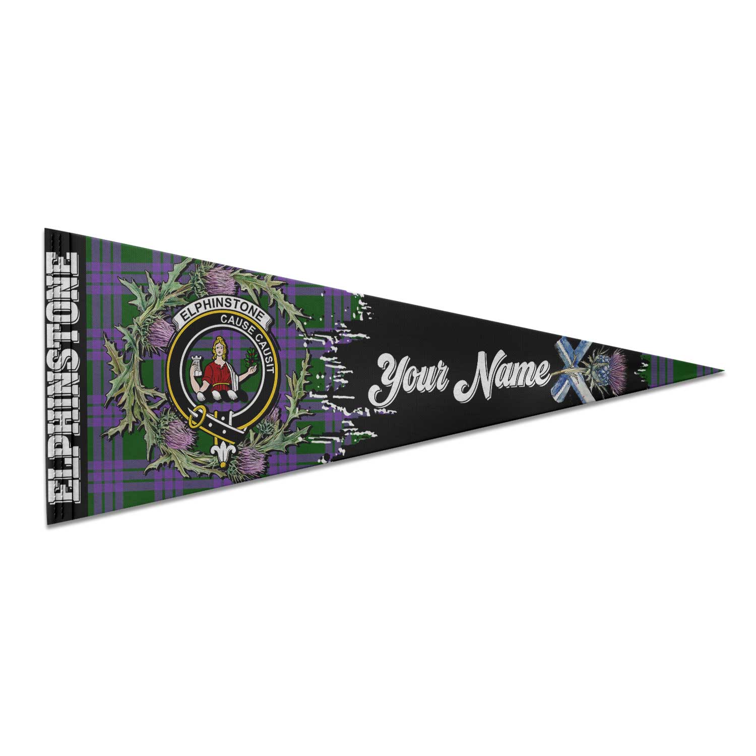 Clan Elphinstone Tartan Felt Pennant Crest And Plaid Basic Style