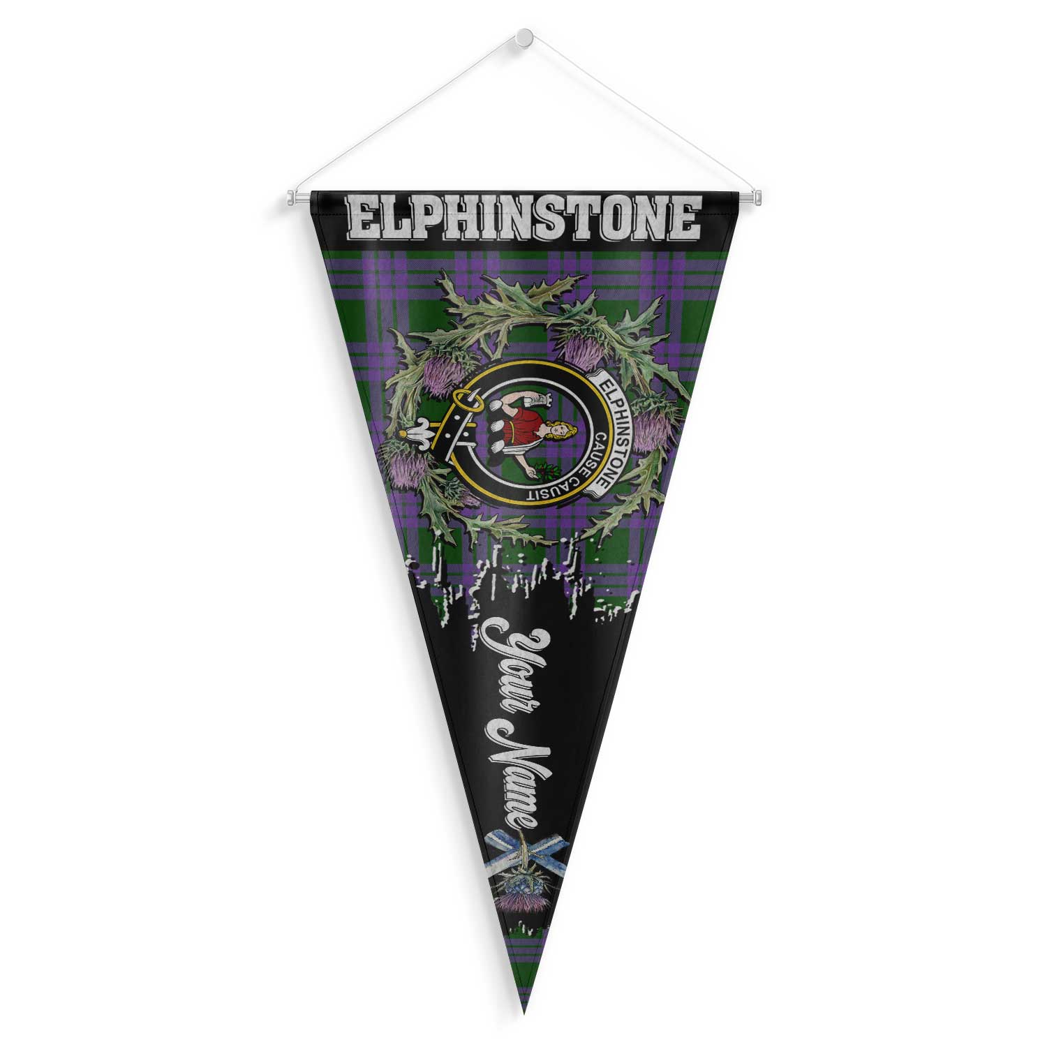 Clan Elphinstone Tartan Felt Pennant Crest And Plaid Basic Style