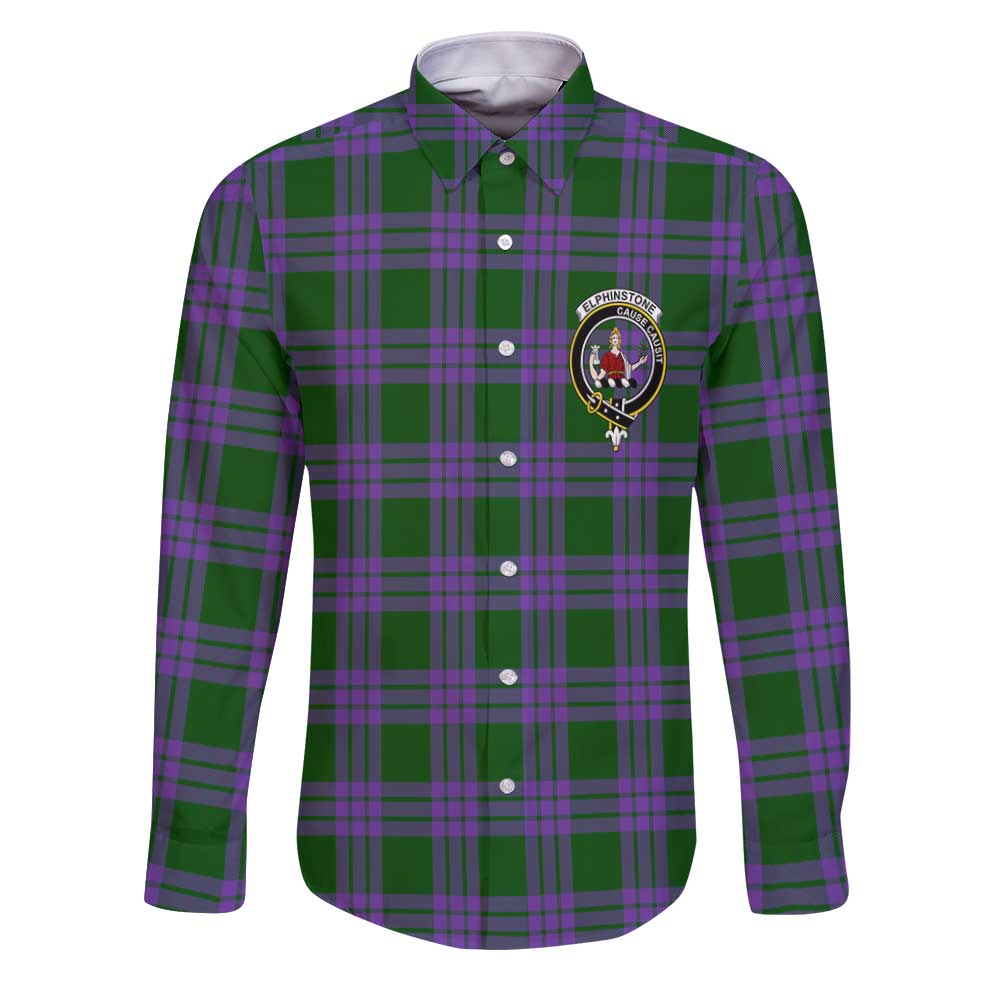 Clan Elphinstone Tartan Long Sleeve Button Shirt Crest And Plaid Basic Style