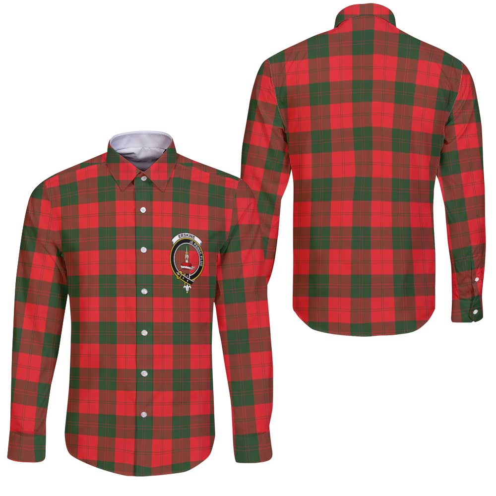 Clan Erskine Tartan Long Sleeve Button Shirt Crest And Plaid Basic Style