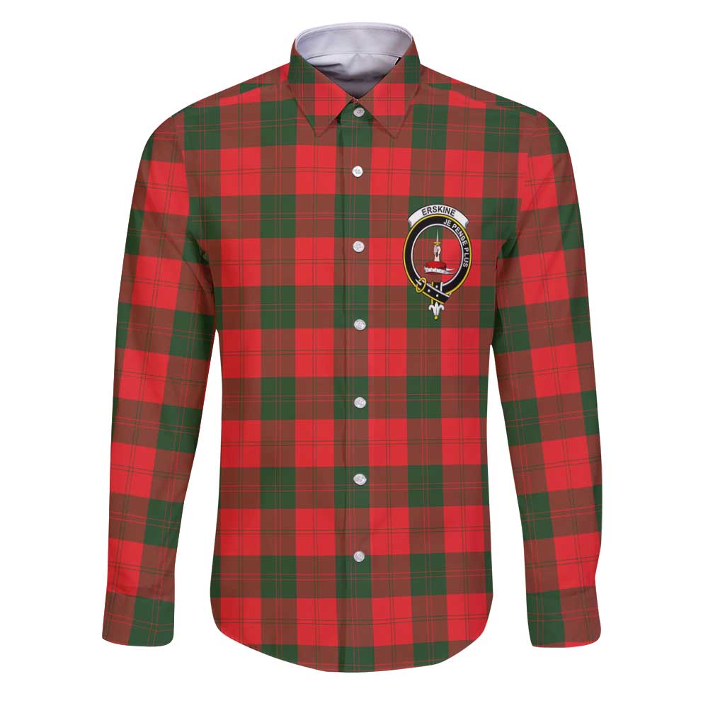 Clan Erskine Tartan Long Sleeve Button Shirt Crest And Plaid Basic Style