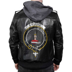 Clan Erskine Tartan Zip Leather Jacket Crest And Plaid Basic Style