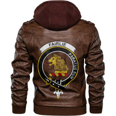 Clan Fairlie Tartan Zip Leather Jacket Crest And Plaid Basic Style