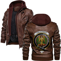 Clan Falconer Tartan Zip Leather Jacket Crest And Plaid Basic Style