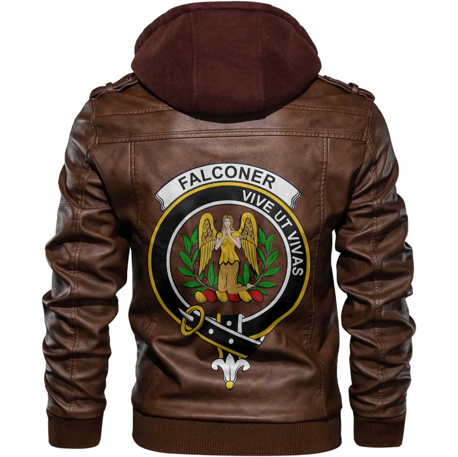 Clan Falconer Tartan Zip Leather Jacket Crest And Plaid Basic Style